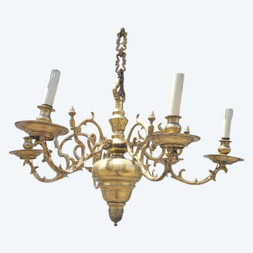 Lampadario Modello Olandese In Bronzo, XIX Secolo