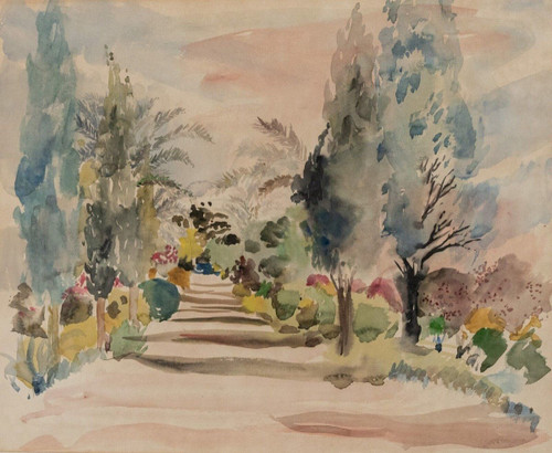 Watercolor on paper by Bernadette Sers Cypress Avenue 20th century
