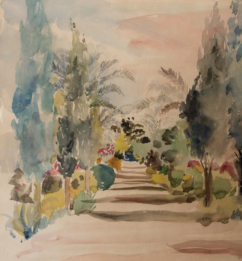 Watercolor on paper by Bernadette Sers Cypress Avenue 20th century