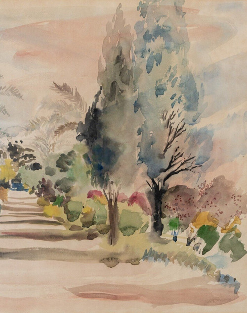 Watercolor on paper by Bernadette Sers Cypress Avenue 20th century