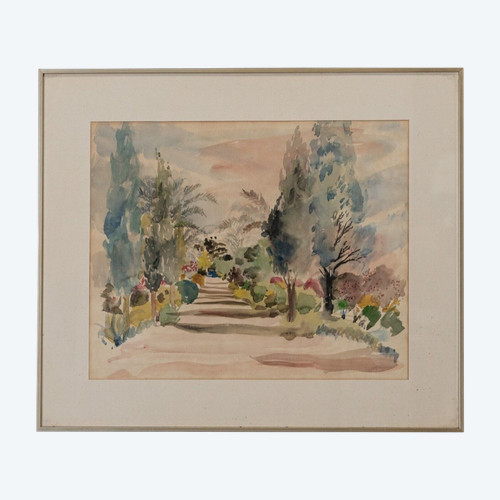 Watercolor on paper by Bernadette Sers Cypress Avenue 20th century