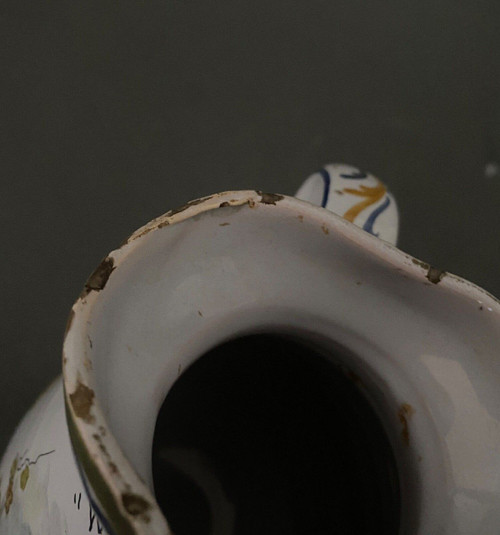 Antique Nevers Montagnon earthenware pitcher Vive le Bon Vin 1900