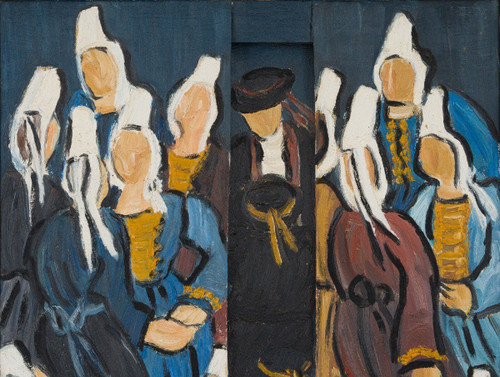 Trittico olio su tela di René France 1996 Bretoni in costume