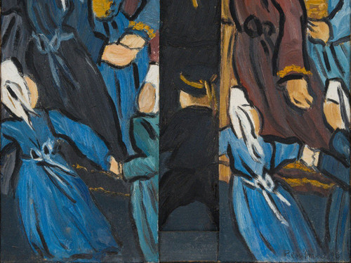 Trittico olio su tela di René France 1996 Bretoni in costume