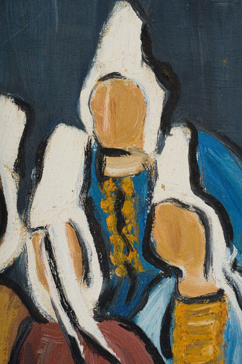 Trittico olio su tela di René France 1996 Bretoni in costume