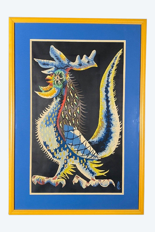 Tapestry by Jean Lurçat depicting a stencilled rooster 20th century