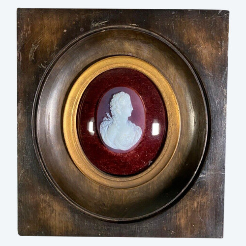 Camée profil de femme dans un cadre en bois XIXe