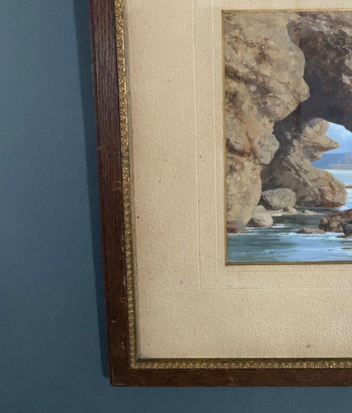 Acquerello su carta di Stanislas Pons Pescatori a piedi XIX secolo
