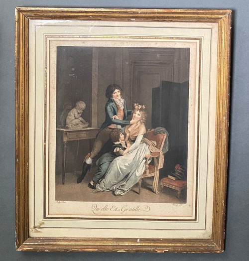 Paire de gravures romantiques XIXe cadre doré par Boilly Vidal Bonnefoy