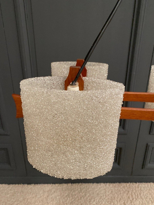 Scandinavian teak and resin four-light chandelier 1960