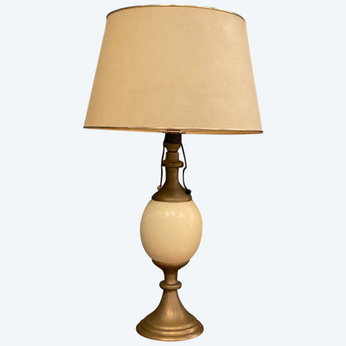 Lampada del 1970 in uovo di struzzo e bronzo su base per doccia