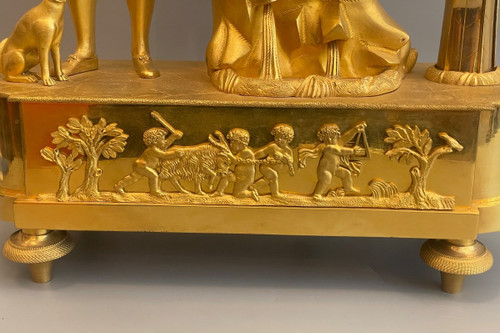 The Pied Piper and his Dog" Gilt Bronze Clock