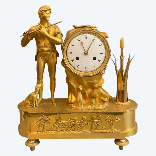 The Pied Piper and his Dog" Gilt Bronze Clock
