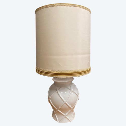 Lampada in bambù stile Hollywood Regency 1970 in ceramica bianca