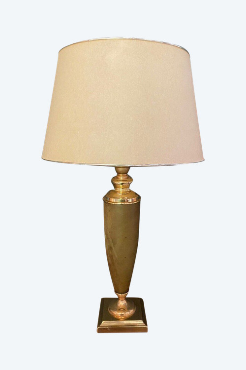 Leather and gilded metal lamp Le Dauphin 1970