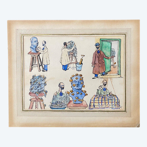 Caricatura del laboratorio dell'artista Abel Moranas Scena di vita del XX secolo