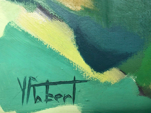 Huile sur toile composition moderne par Michel Ferbert 1950 paysage du Sud
