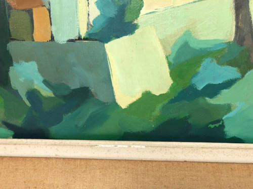 Huile sur toile composition moderne par Michel Ferbert 1950 paysage du Sud