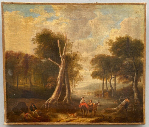 Huile sur toile Ecole française début XIXe sous-bois palmettes