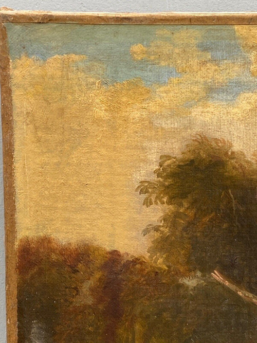 Huile sur toile Ecole française début XIXe sous-bois palmettes