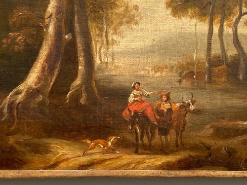 Huile sur toile Ecole française début XIXe sous-bois palmettes