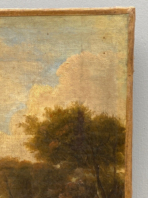 Huile sur toile Ecole française début XIXe sous-bois palmettes