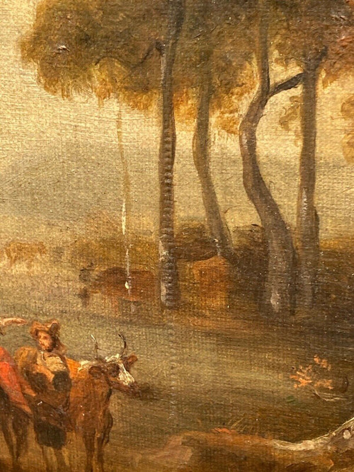 Huile sur toile Ecole française début XIXe sous-bois palmettes