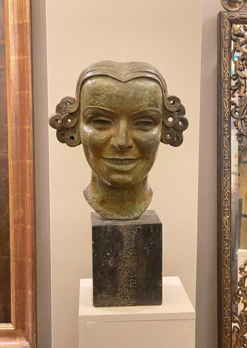 « la Jeune Sportive « Sculpture En Bronze Louis Van Cutsem