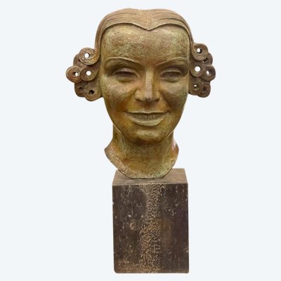 « la Jeune Sportive « Sculpture En Bronze Louis Van Cutsem