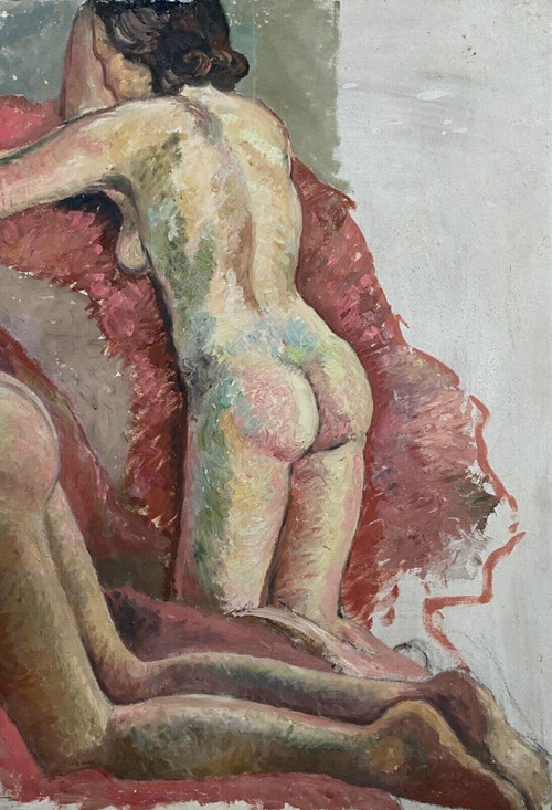 Ritratto di donne nude sdraiate laboratorio di Guillot Rafaillac olio del XX secolo