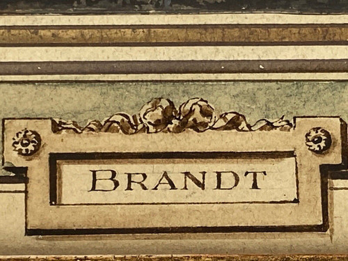 Dessin sur papier par Brandt famille enfant à cheval XVIIIe