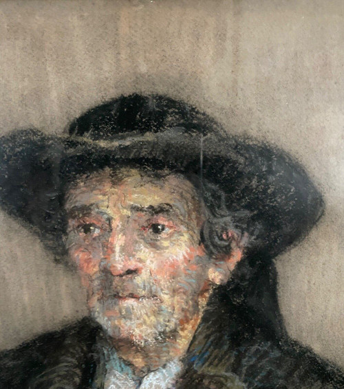 Pastell mit der Darstellung eines Bretonen von G. Rio 1920 gekalkter Rahmen