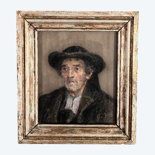 Pastell mit der Darstellung eines Bretonen von G. Rio 1920 gekalkter Rahmen