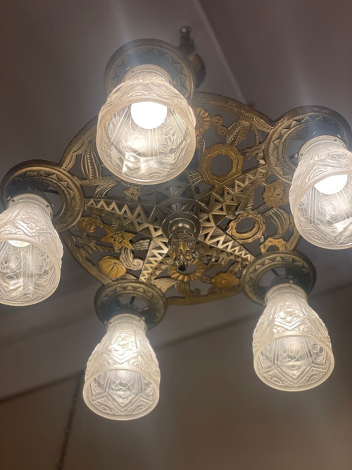 Bronze Art Deco Hanging Chandelier
