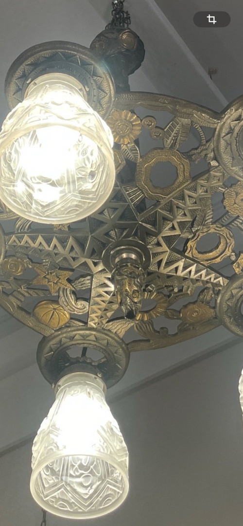 Bronze Art Deco Hanging Chandelier