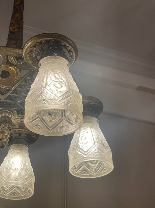 Bronze Art Deco Hanging Chandelier