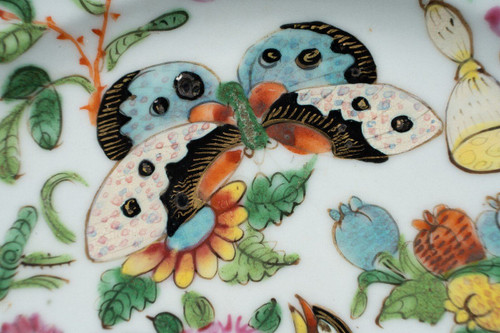 19th century Canton porcelain plate with butterfly and bird design