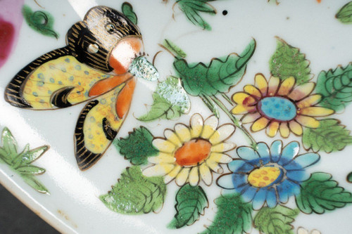 19th century Canton porcelain plate with butterfly and bird design
