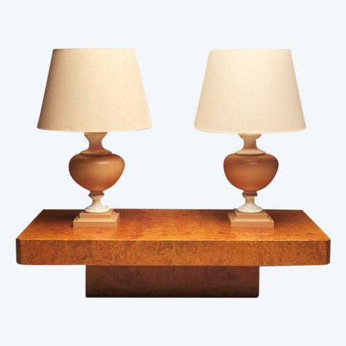 Coppia di lampade Tertre 1980 in resina con doppia patina