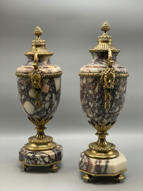 Pair Of Marble And Satyr Head Cassolette