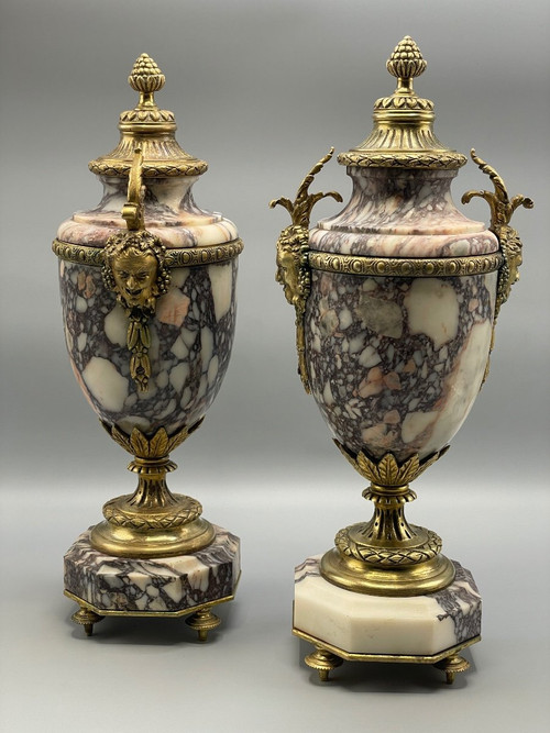 Pair Of Marble And Satyr Head Cassolette