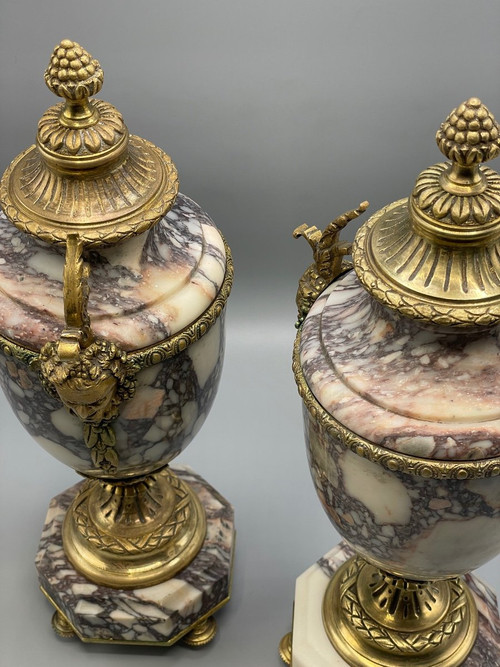 Pair Of Marble And Satyr Head Cassolette