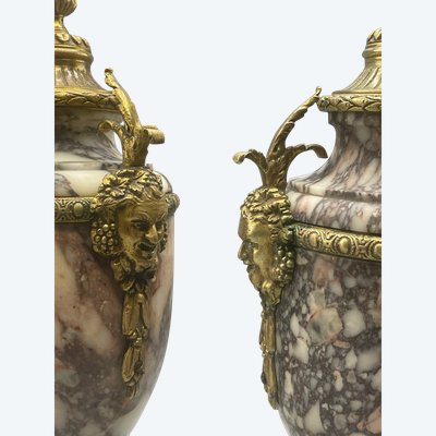 Pair Of Marble And Satyr Head Cassolette