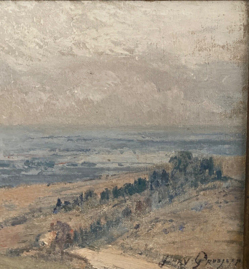 Öl auf Leinwand von Henry Grosjean Landschaft in der Bresse Jura XX.