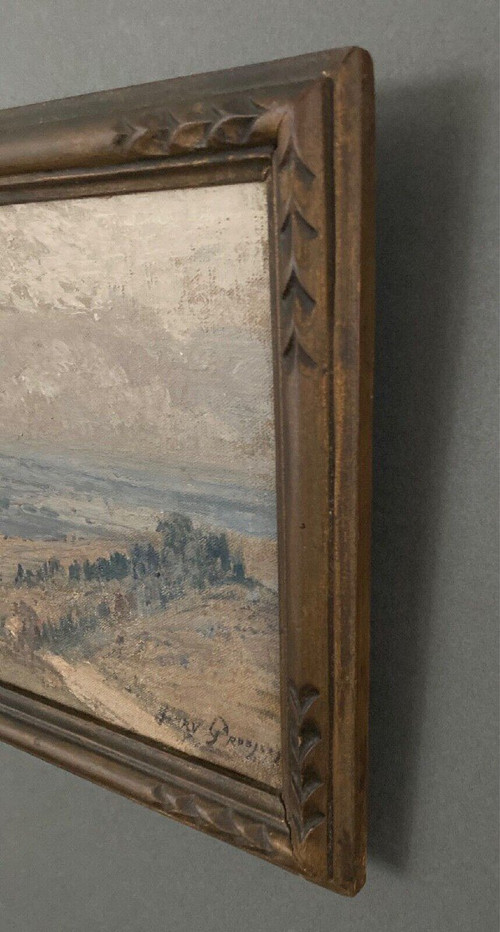 Öl auf Leinwand von Henry Grosjean Landschaft in der Bresse Jura XX.