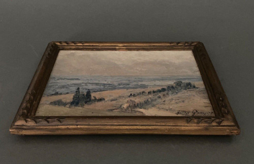 Öl auf Leinwand von Henry Grosjean Landschaft in der Bresse Jura XX.