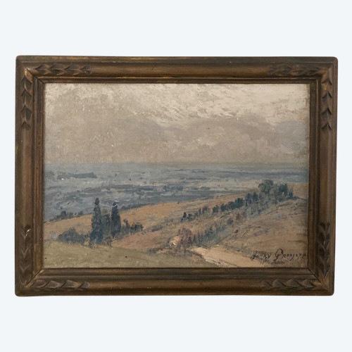 Öl auf Leinwand von Henry Grosjean Landschaft in der Bresse Jura XX.