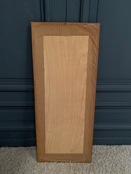 1900 Pannello ricamato in stile Luigi XVI con decoro di uccelli e cornice a baguette