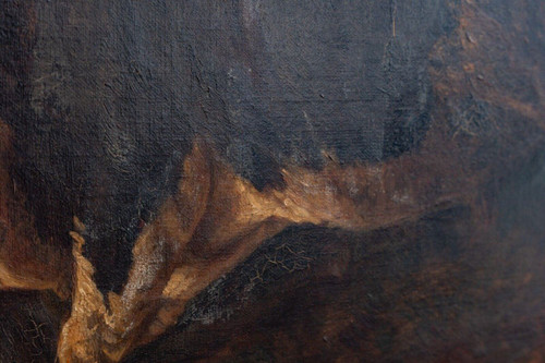 Huile sur toile taureau se frottant contre un arbre d'après Brascassat