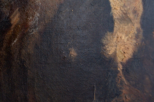 Huile sur toile taureau se frottant contre un arbre d'après Brascassat